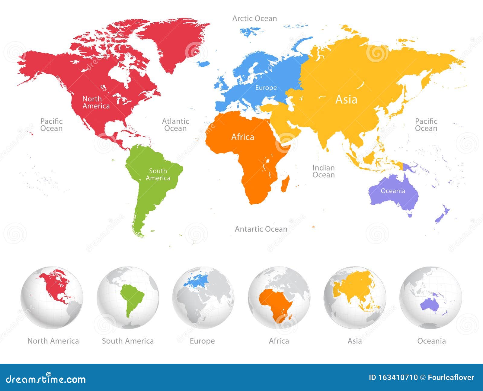 Mapa Mundial Dividido Em Seis Continentes Ilustração Do Vetor