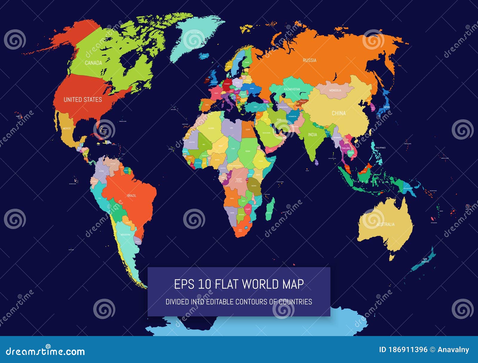 Visualizar llamada Injusticia Mapa Mundial Plano Dividido En Contornos Editables De Países. Nombres De  Países. Ilustración del Vector - Ilustración de capital, blanco: 186911396