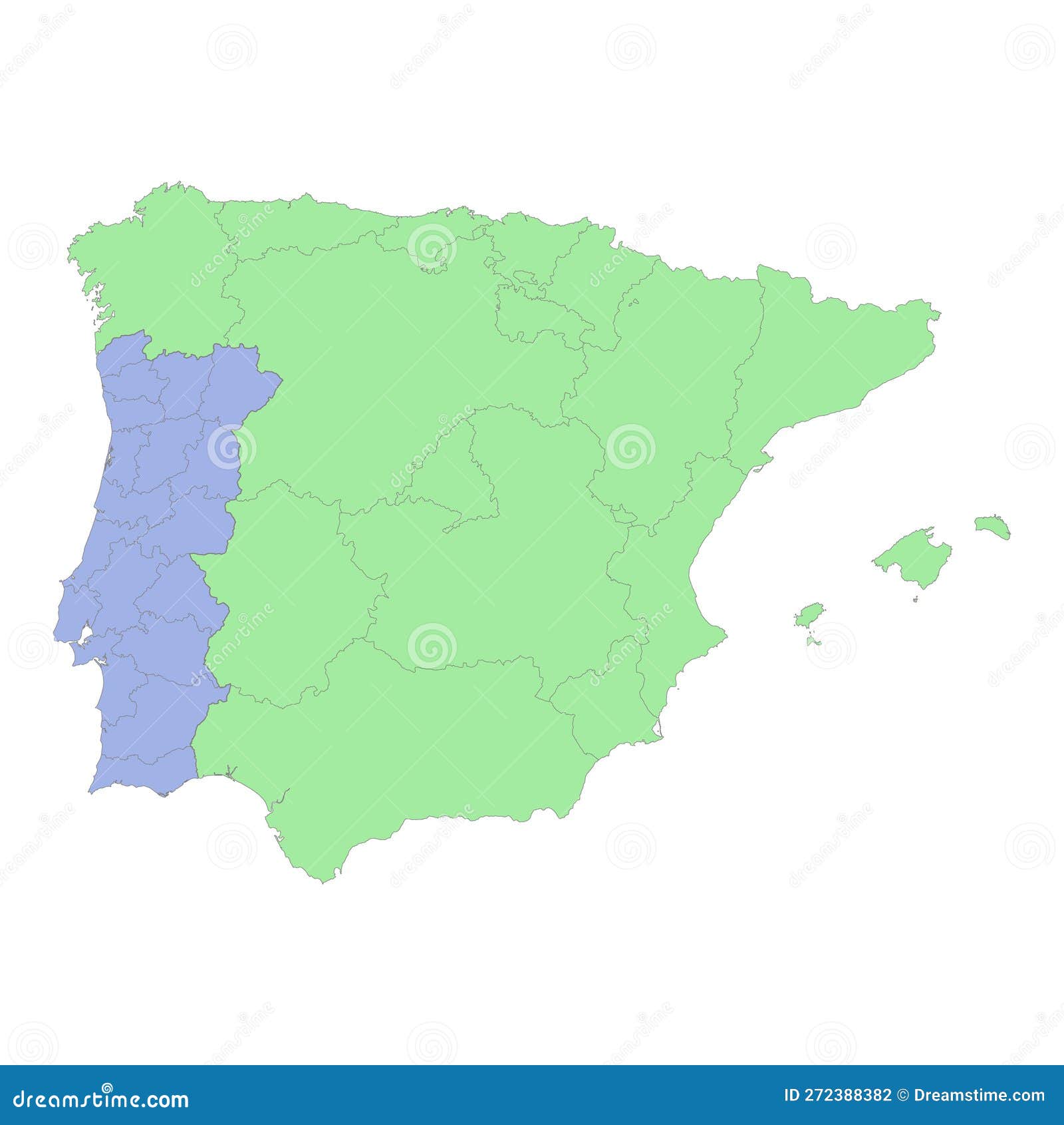 Mapa Político De Alta Qualidade De Espanha E Portugal Com Fronteiras Das  Regiões Ou Províncias Ilustração do Vetor - Ilustração de beira, estados:  272388382