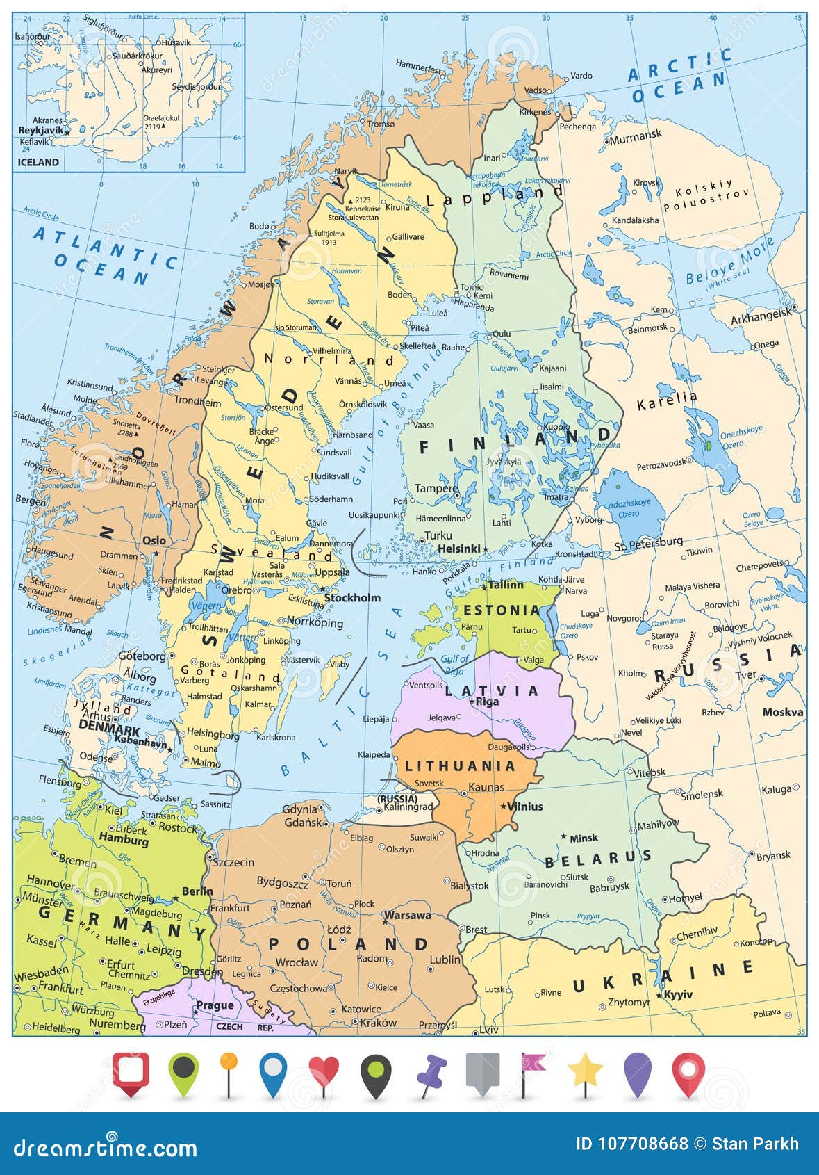 Escandinávia, Uma Sub-região Do Mapa Político Do Norte Da Europa Ilustração  do Vetor - Ilustração de atlas, jutland: 249968413