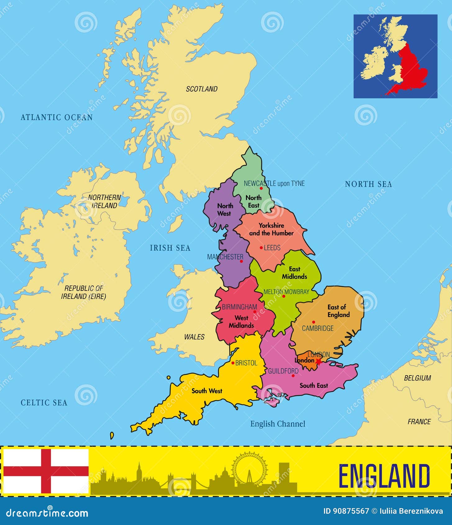 Mapa Politico De Inglaterra Con Regiones Y Sus Capitales Ilustracion Del Vector Ilustracion De Grande Frontera 90875567