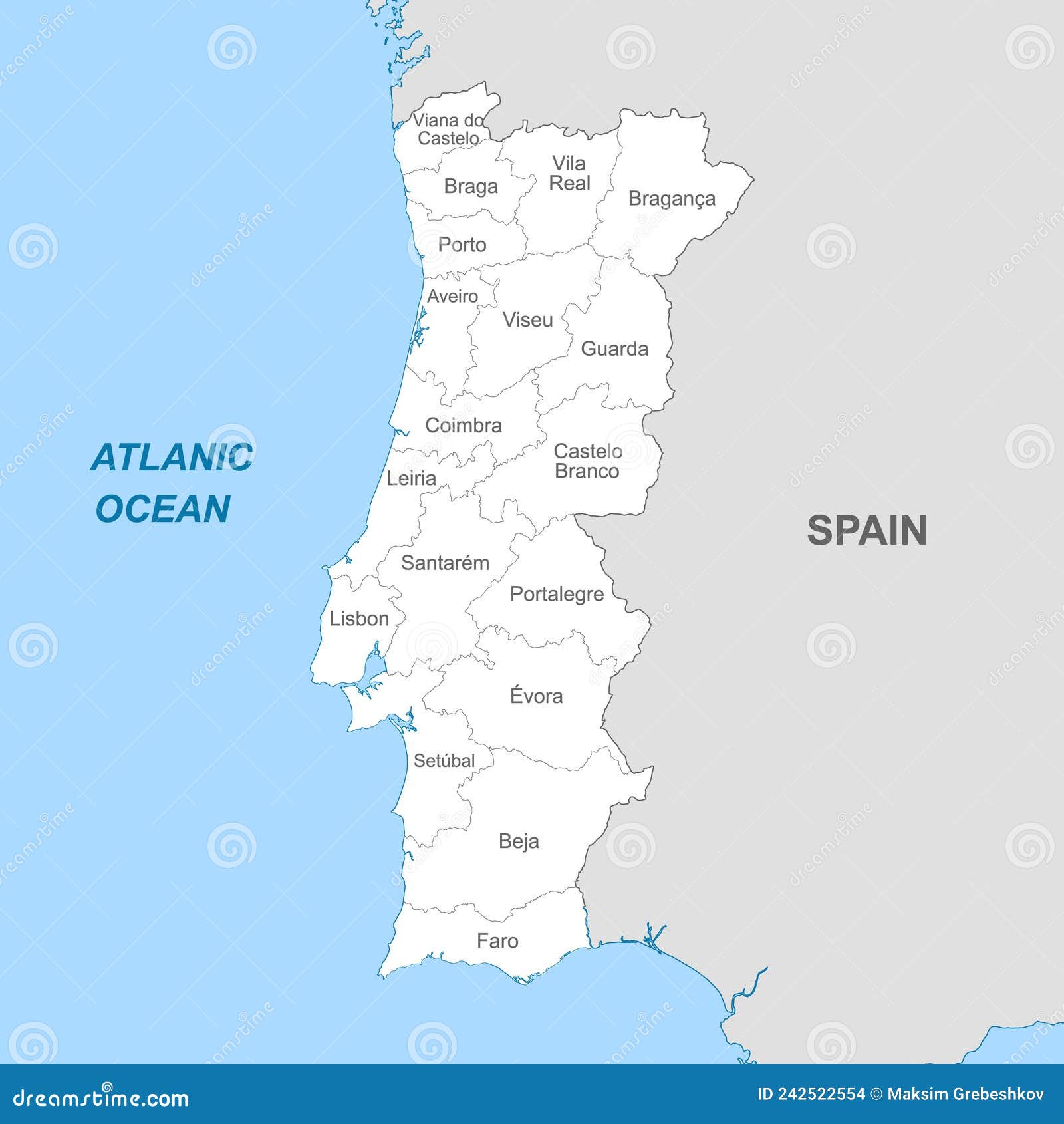 Mapa de portugal altamente detalhado com fronteiras isoladas no