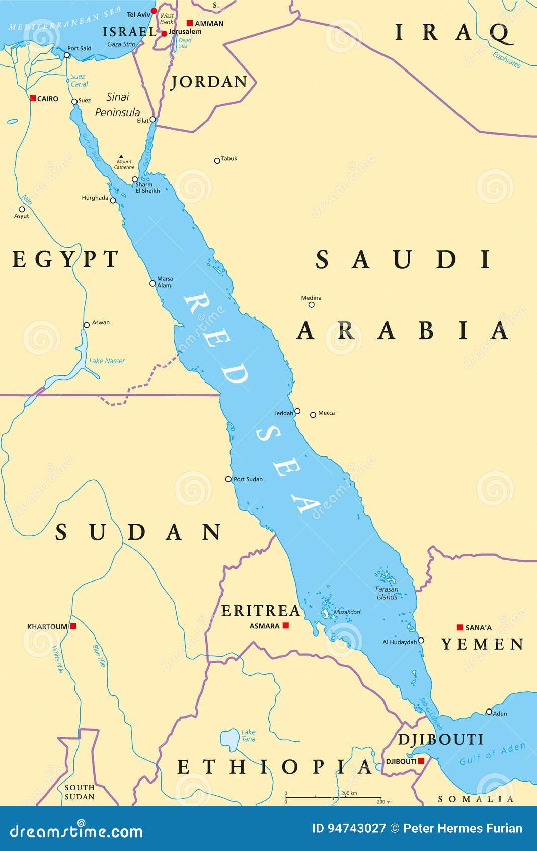 Mapa Político De La Región Del Mar Rojo Ilustración del Vector