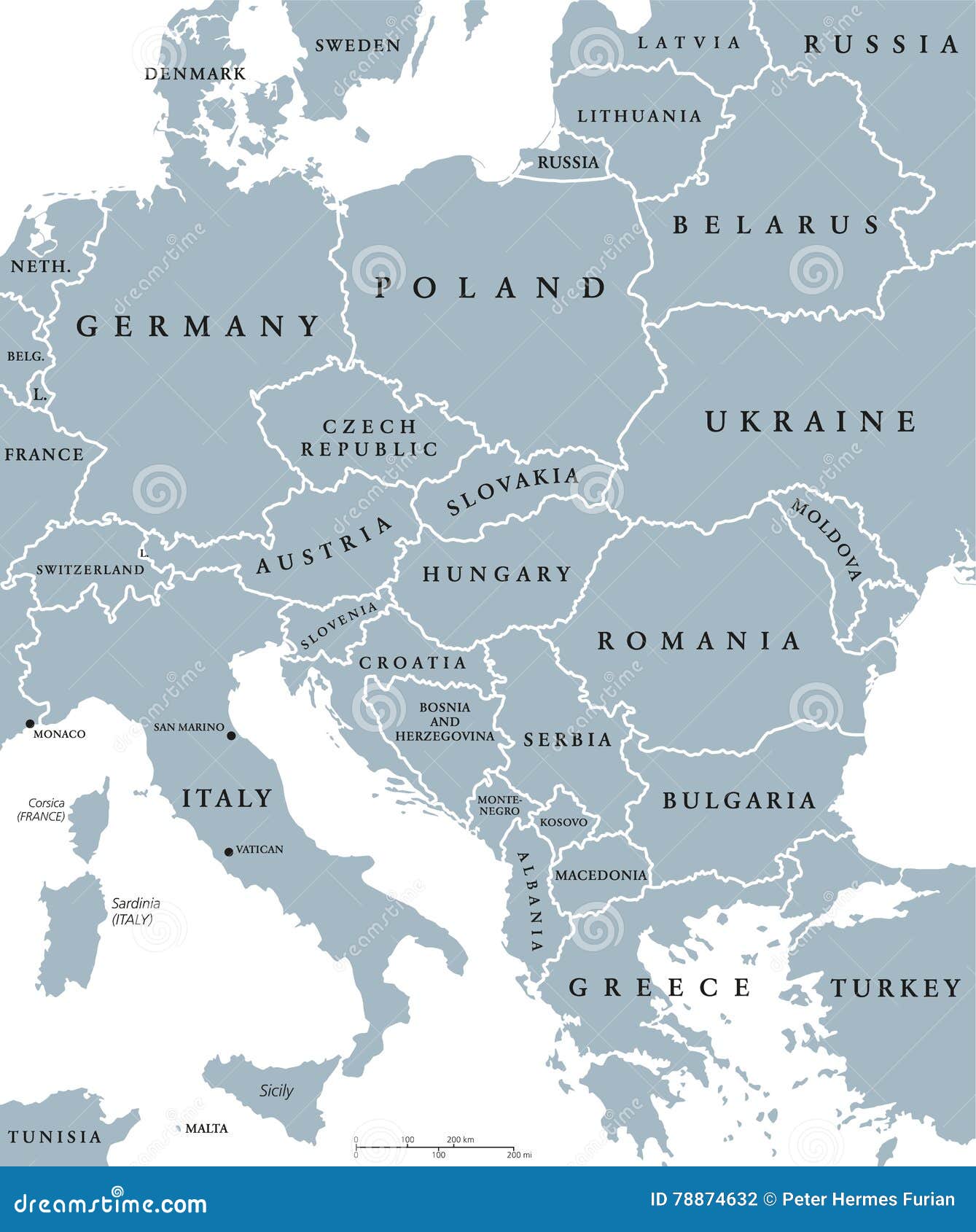 Mapa Político Dos Países Da Europa Central Ilustração do Vetor