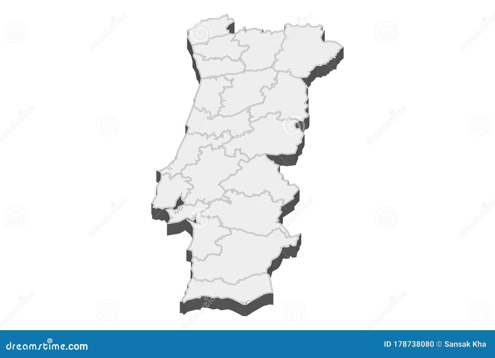 Mapa Portugal Com Fronteiras Regiões vetor(es) de stock de