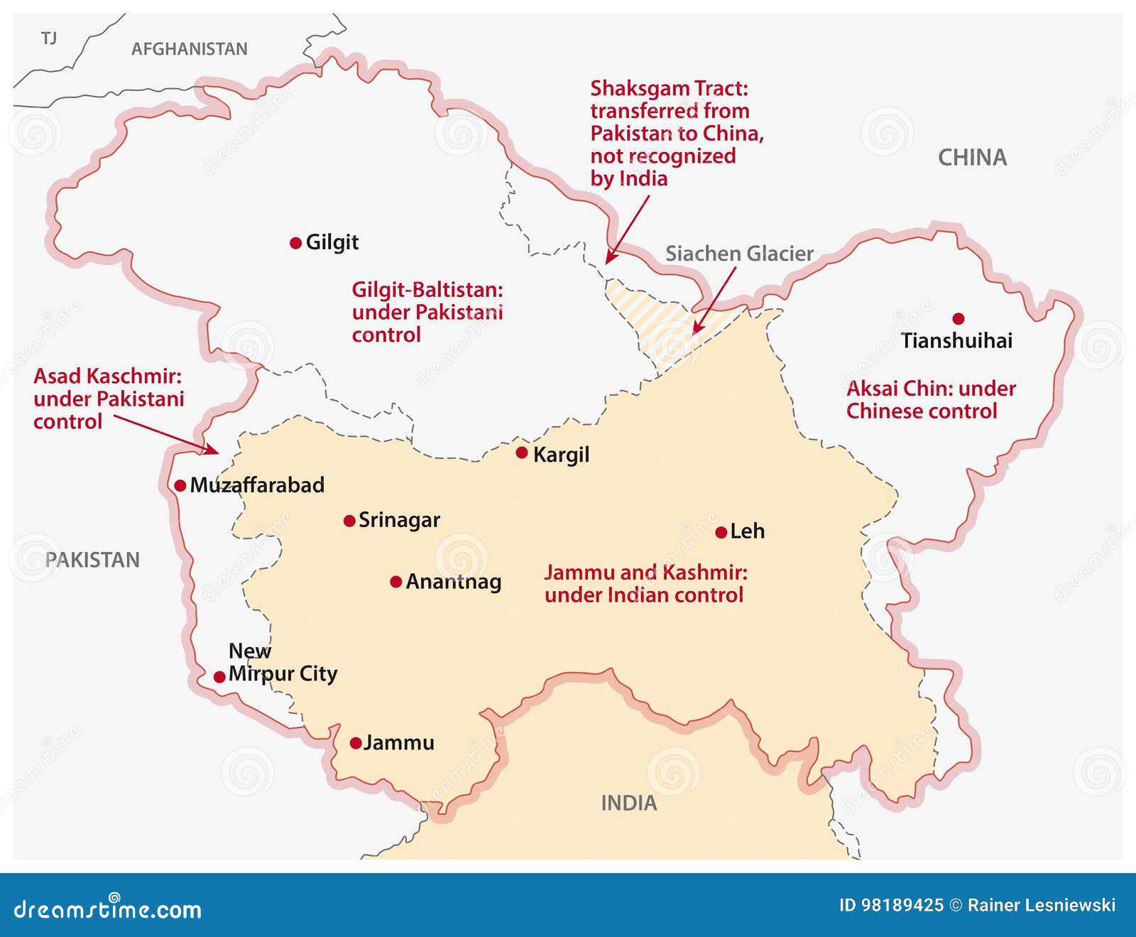 Mapa Sobre La División De Jammu Y Cachemira Ilustración del Vector