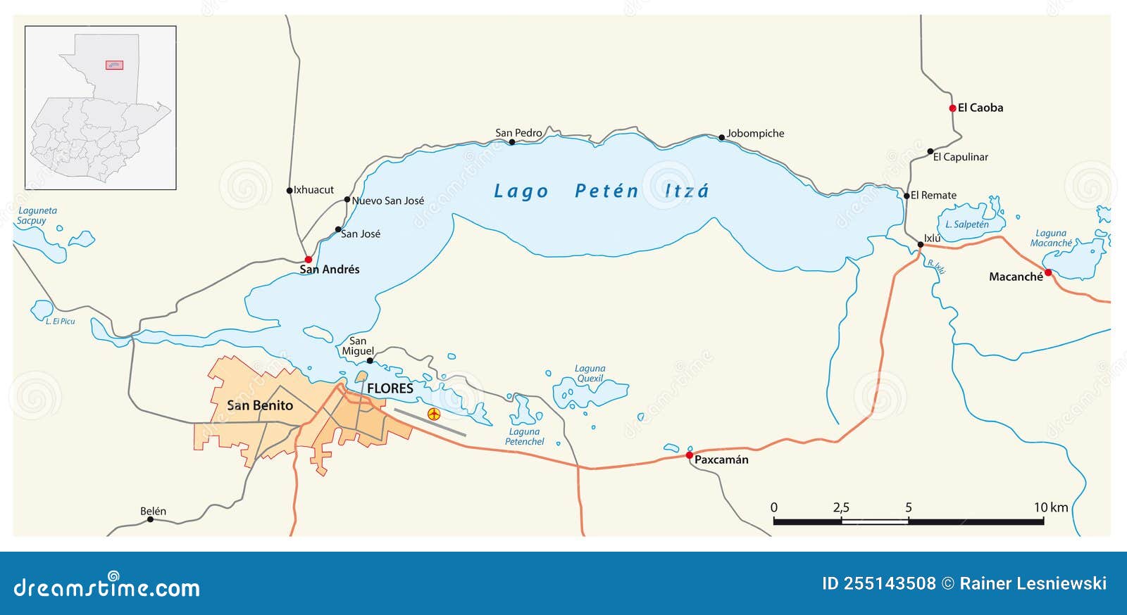 Mapa Vectorial Del Lago Peten Itza En Guatemala Ilustración del Vector