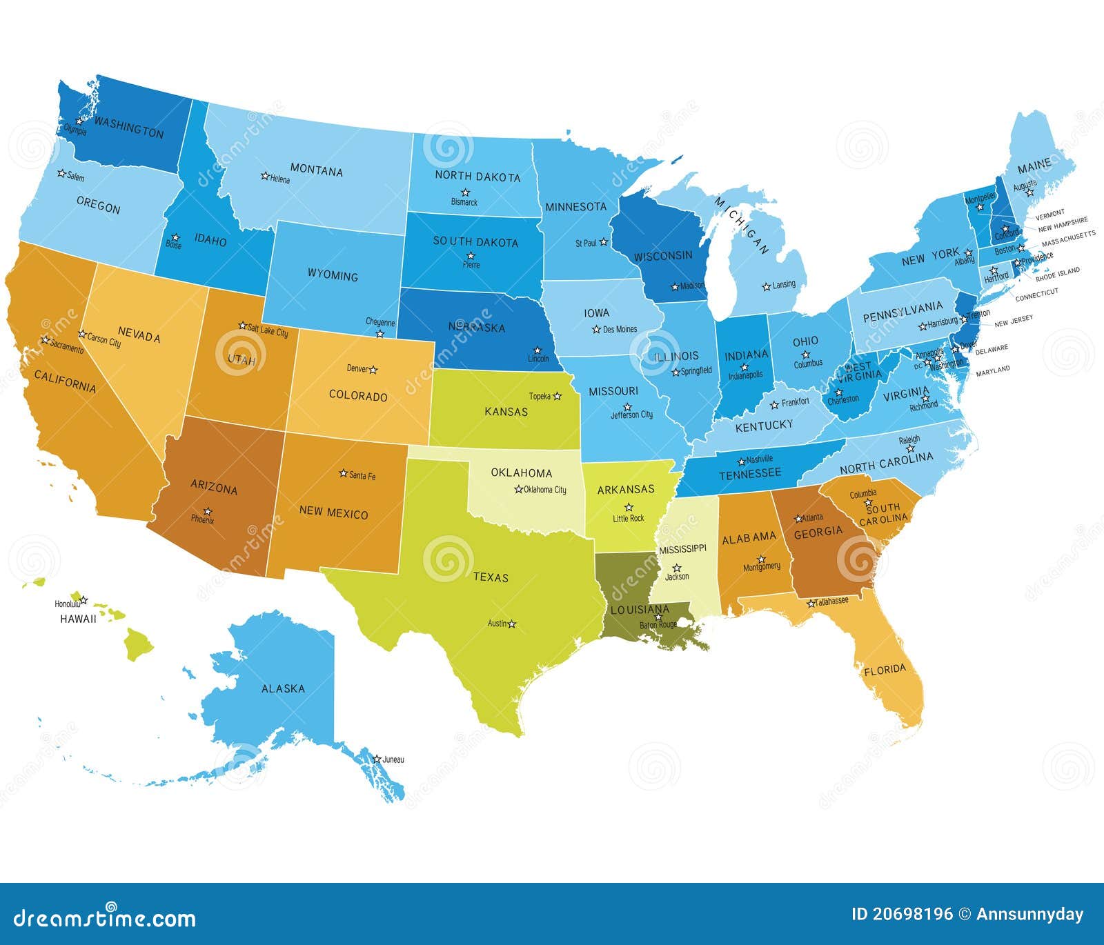 Stan W Usa Ze Stolicą W Boise Mapa wymienia stan usa ilustracja wektor. Ilustracja złożonej z florida