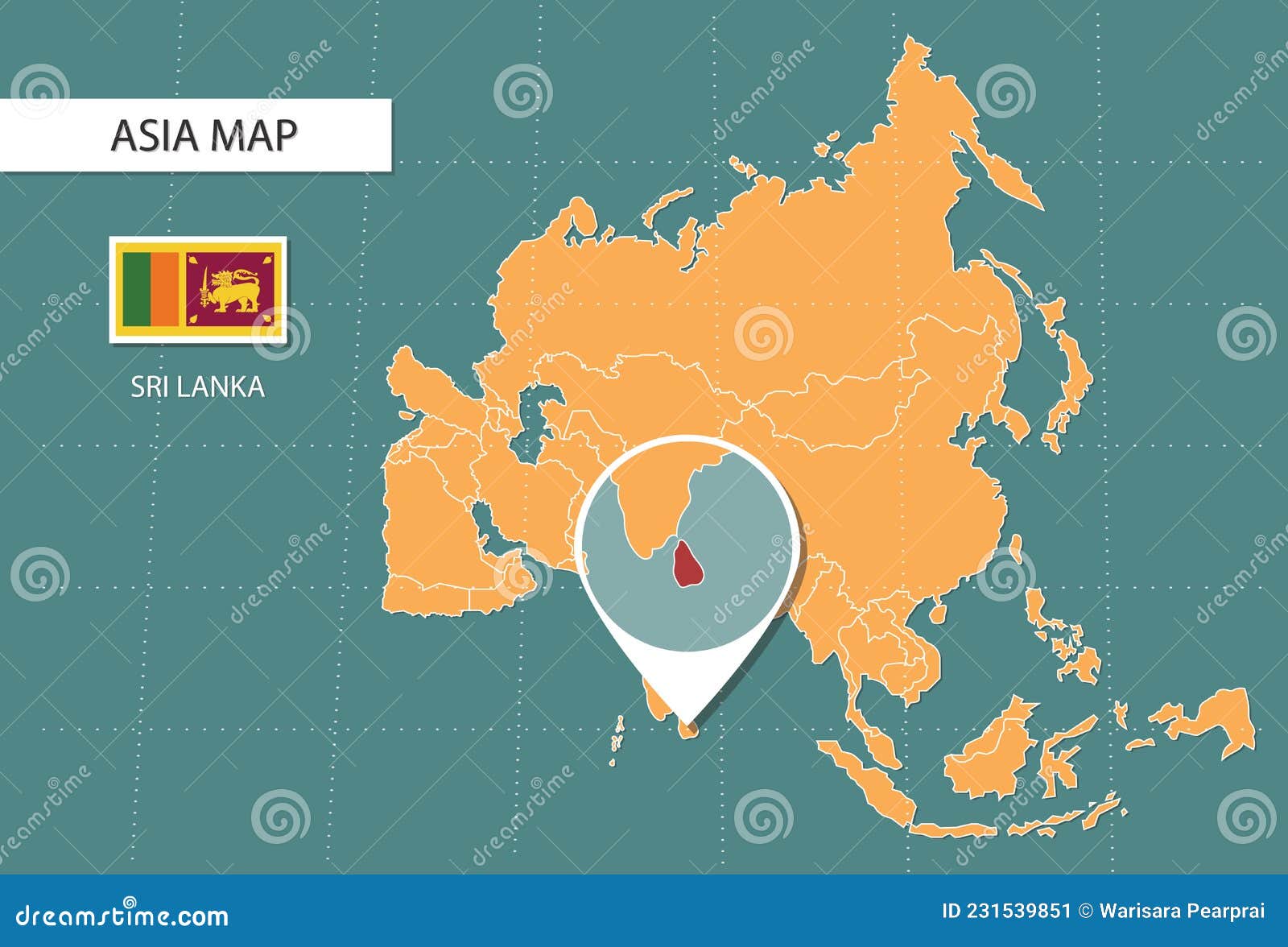 Sri Lanka Location Map On Map South Asia. 3d Syria Flag Map Marker