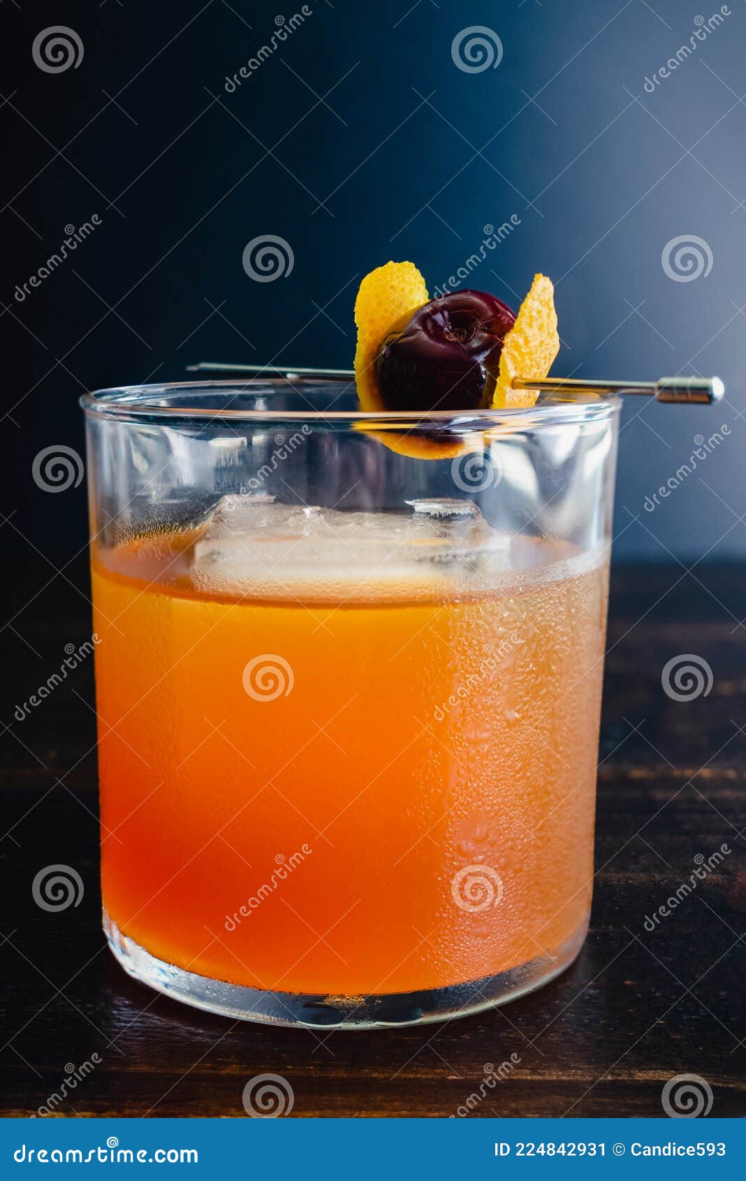 Maple Bourbon Cocktail with a Cherry Garnish Stock Image Image of
