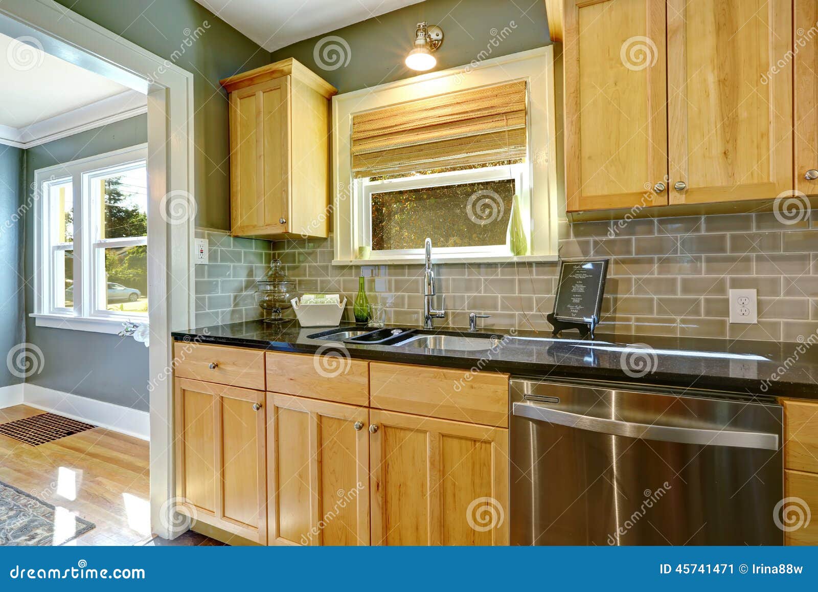 Maple Kitchen with Tile Back Splash Trim Stock Image Image