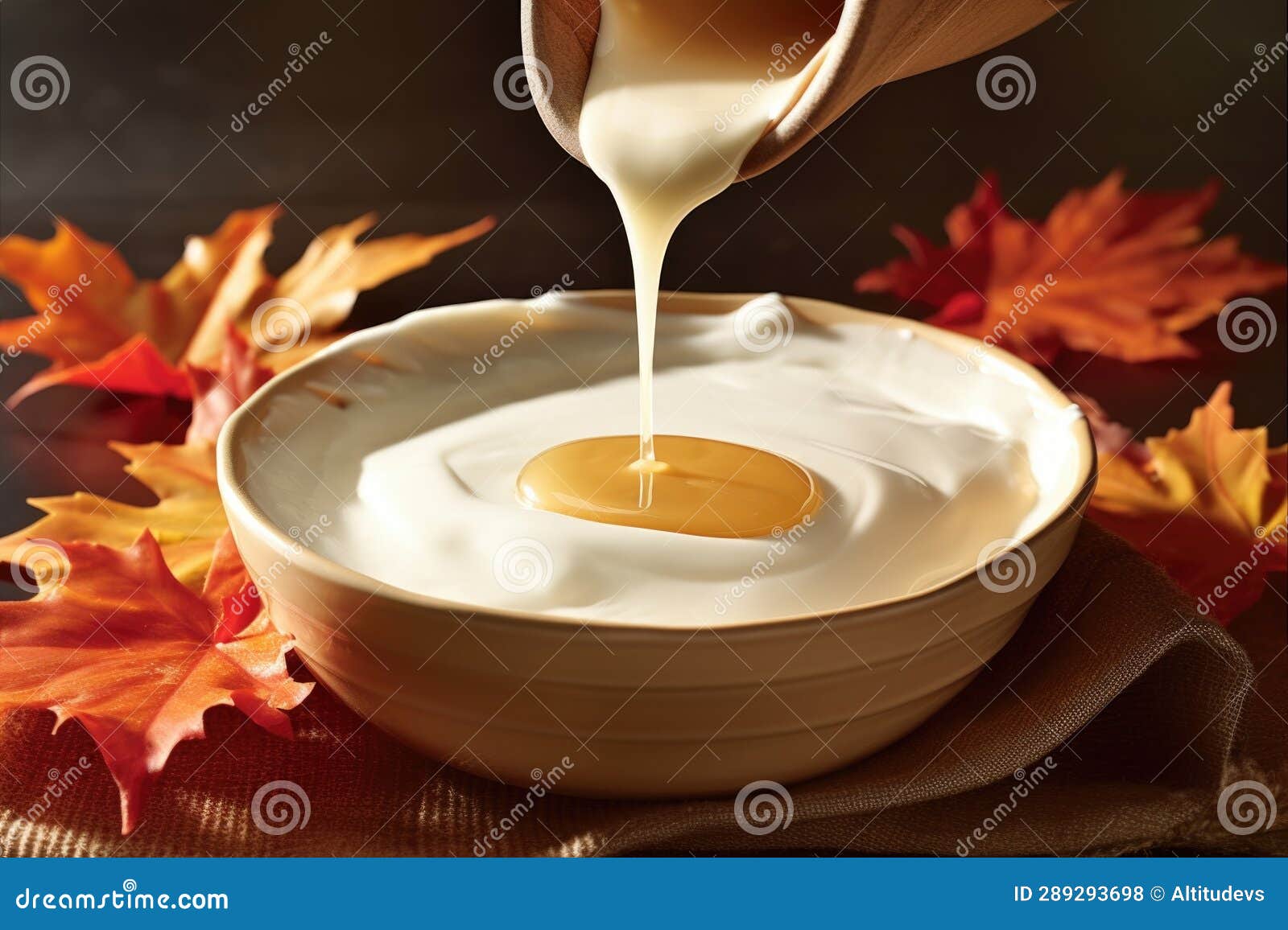 Maple Syrup Being Poured on a Bowl of Yogurt Stock Photo Image of