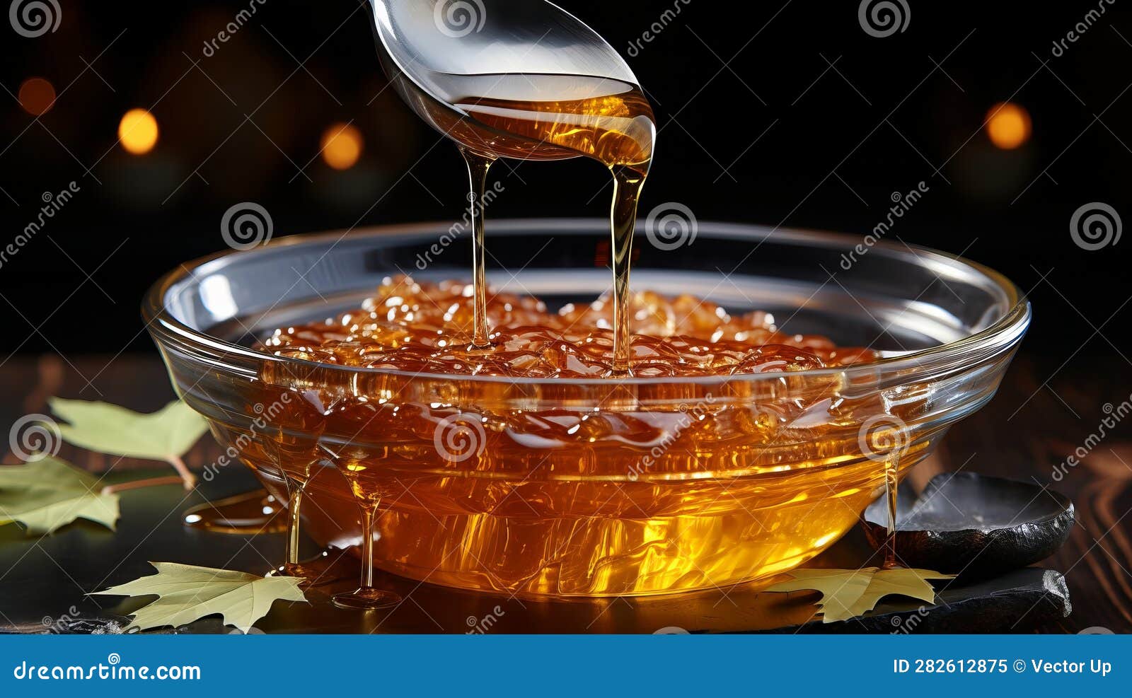 Maple Syrup Pouring on Spoon. Generative AI. Stock Illustration ...