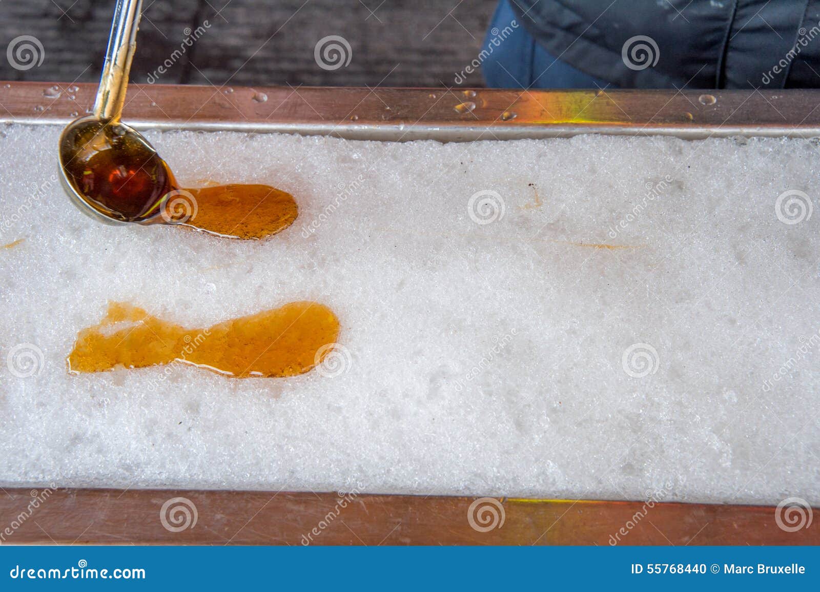 Maple Taffy on Snow during Sugar Shack Period. Stock Photo Image of
