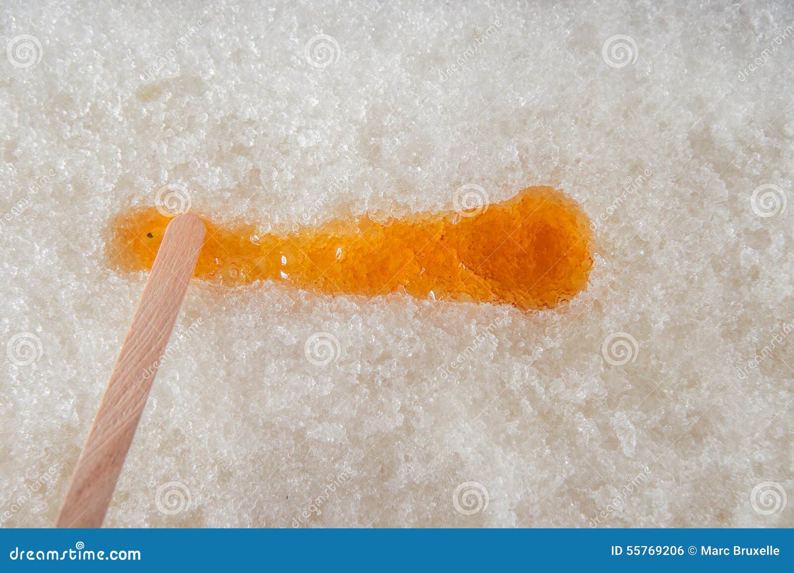 Maple Taffy on Snow during Sugar Shack Period. Stock Photo Image of