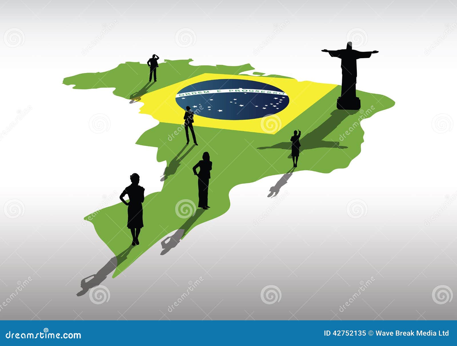 Mappa del Brasile sul profilo del paese con la gente di affari su fondo grigio