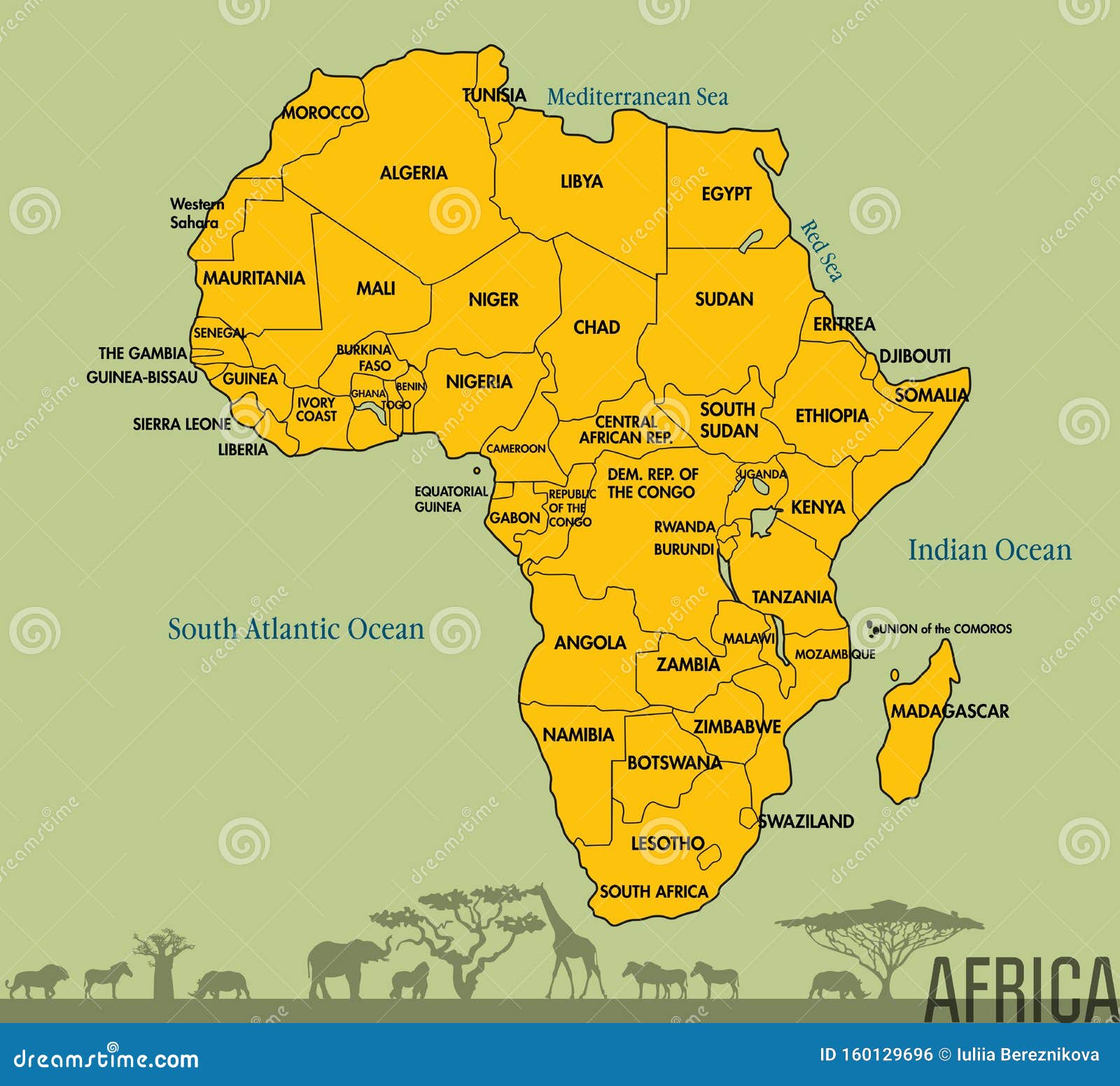 Mappa Dell'Africa Con Tutti I Paesi Illustrazione Vettoriale