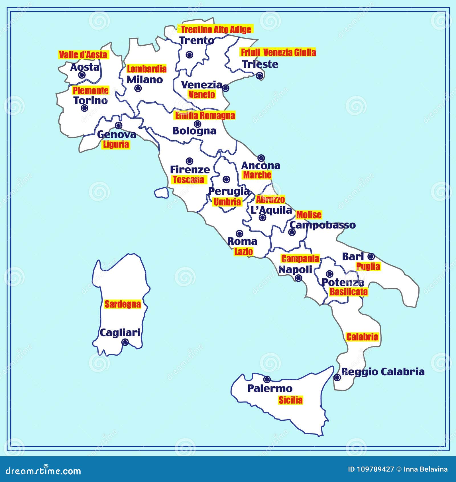 Mappa Dell Italia Con Le Regioni Italiane Illustrazione Illustrazione Di Stock Illustrazione Di Italiano Elemento