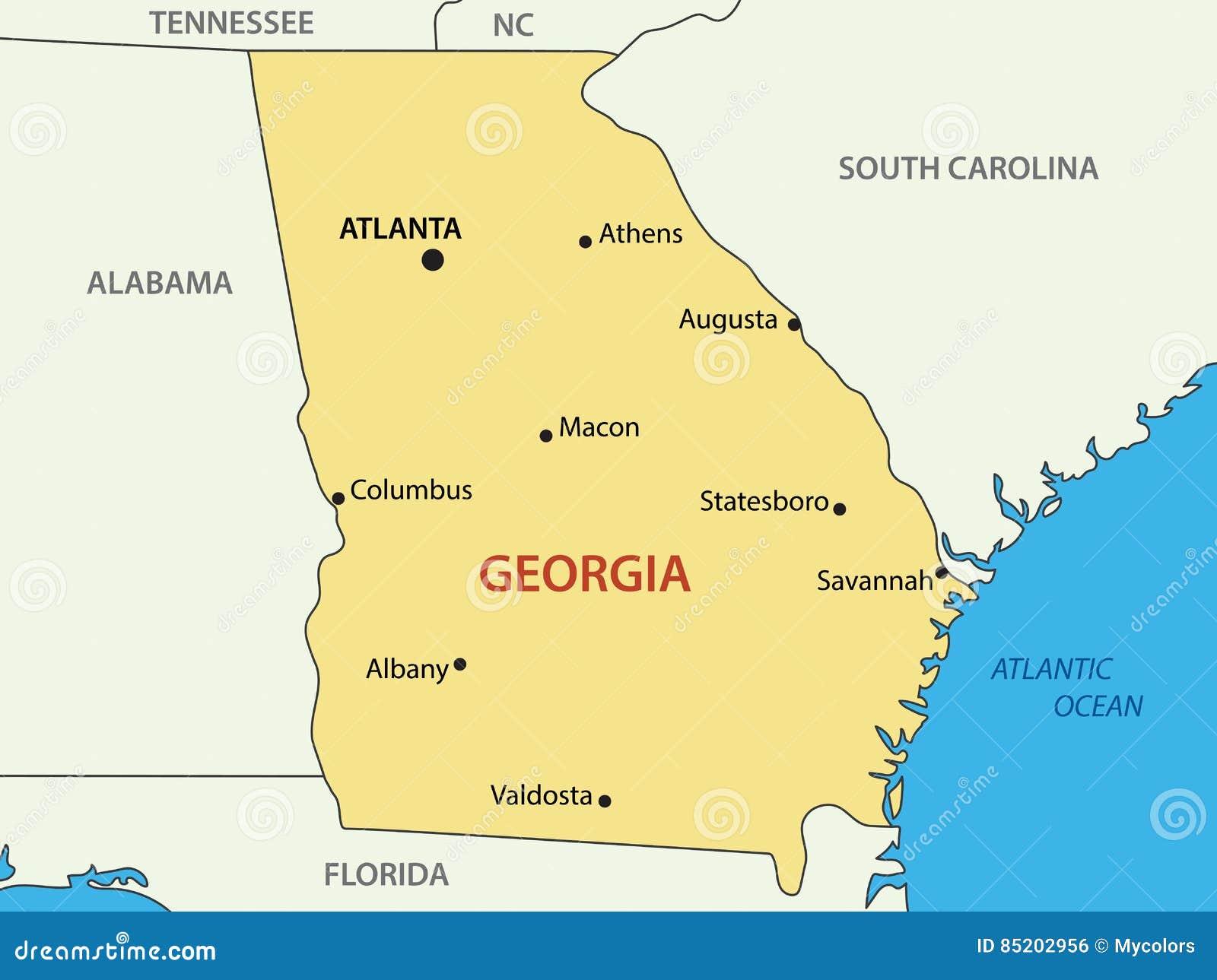 Mappa Di Stato Di Vettore Di Georgia - Stati Uniti Illustrazione Vettoriale - Illustrazione di yellow, terra: 85202956