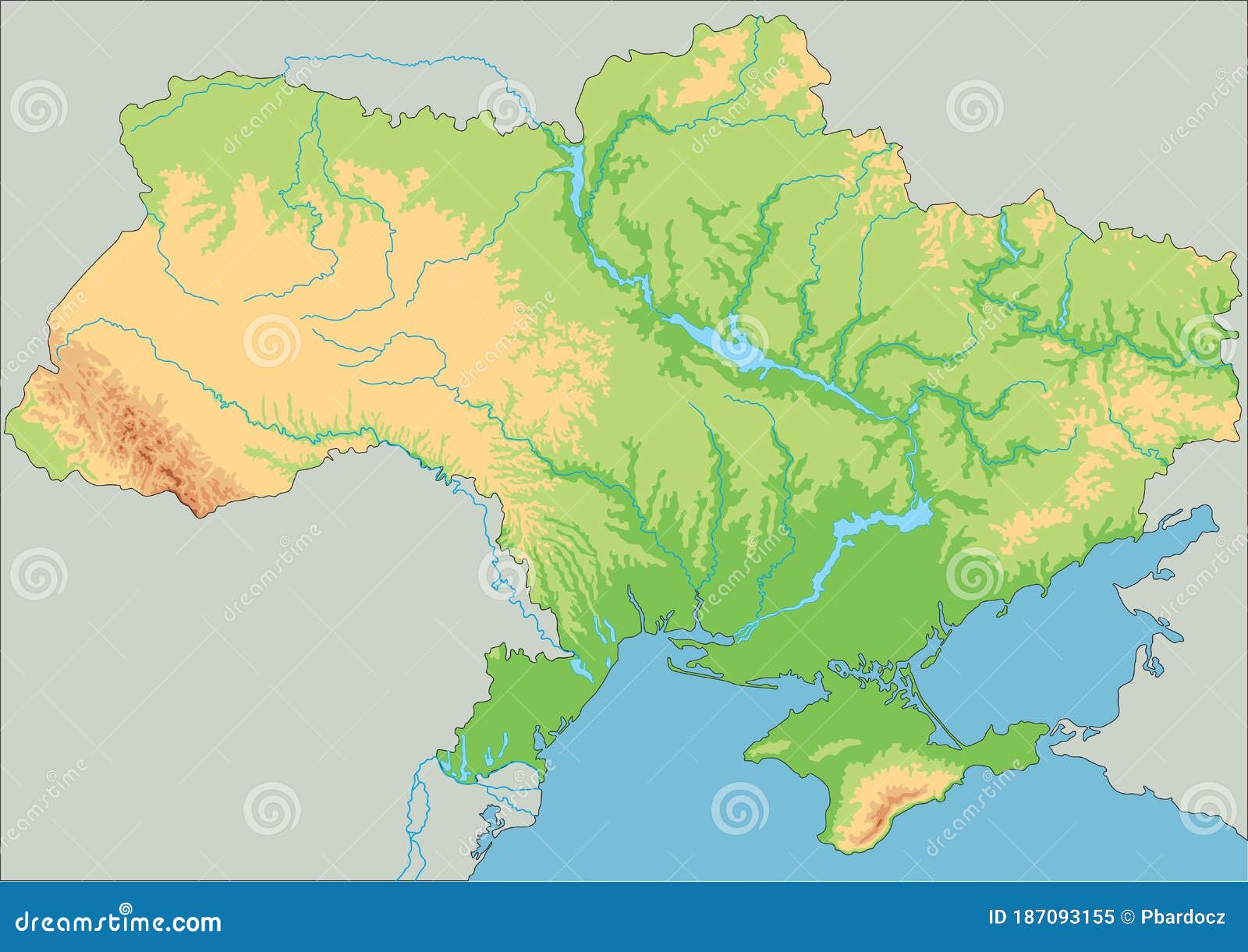 Mappa Fisica Dell Ucraina Ad Alto Livello Dettagliato Illustrazione Vettoriale Illustrazione Di Europeo Cartografia 187093155