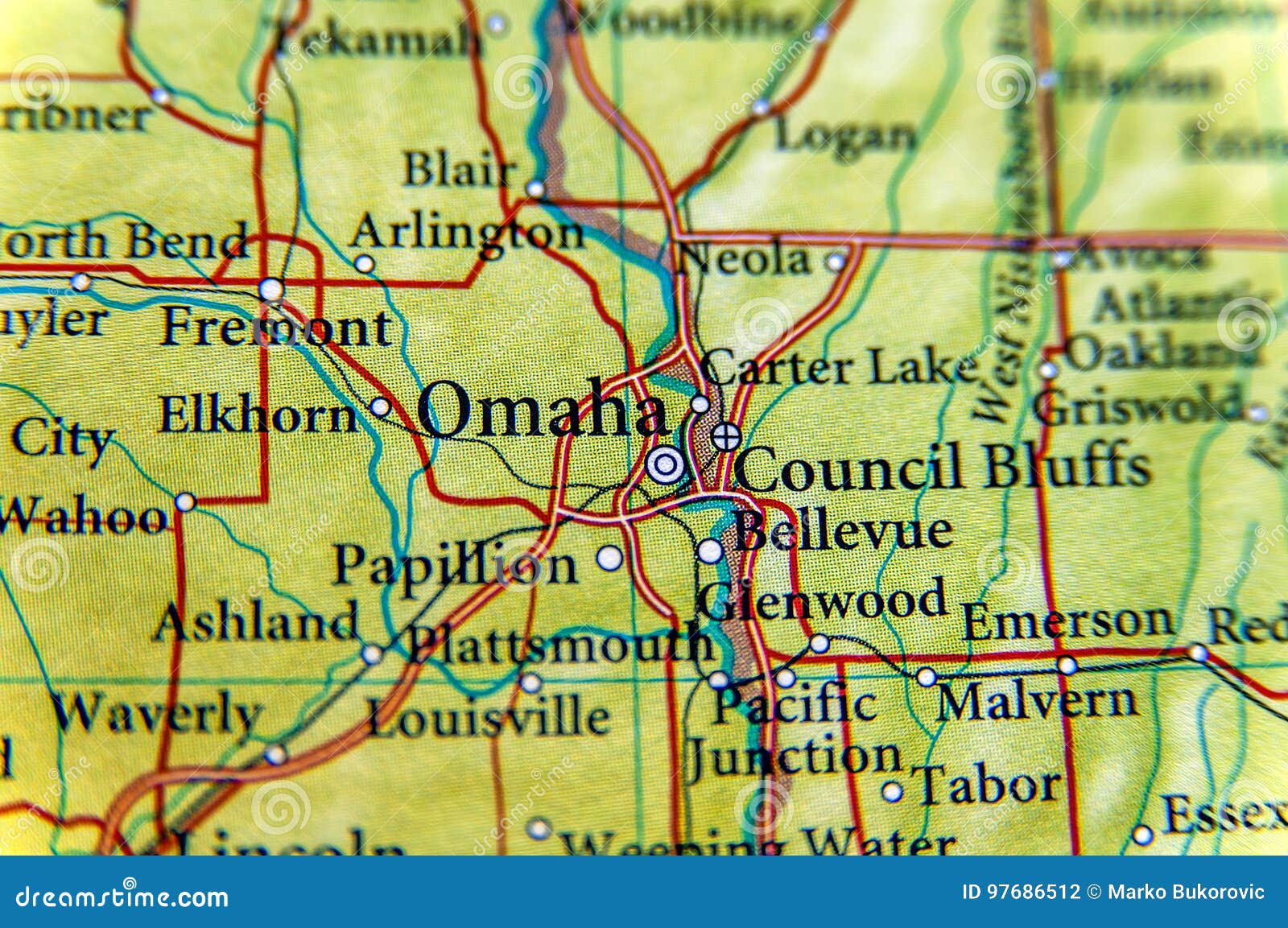 Mappa Geografica Della Fine Di Omaha Fotografia Stock Immagine di