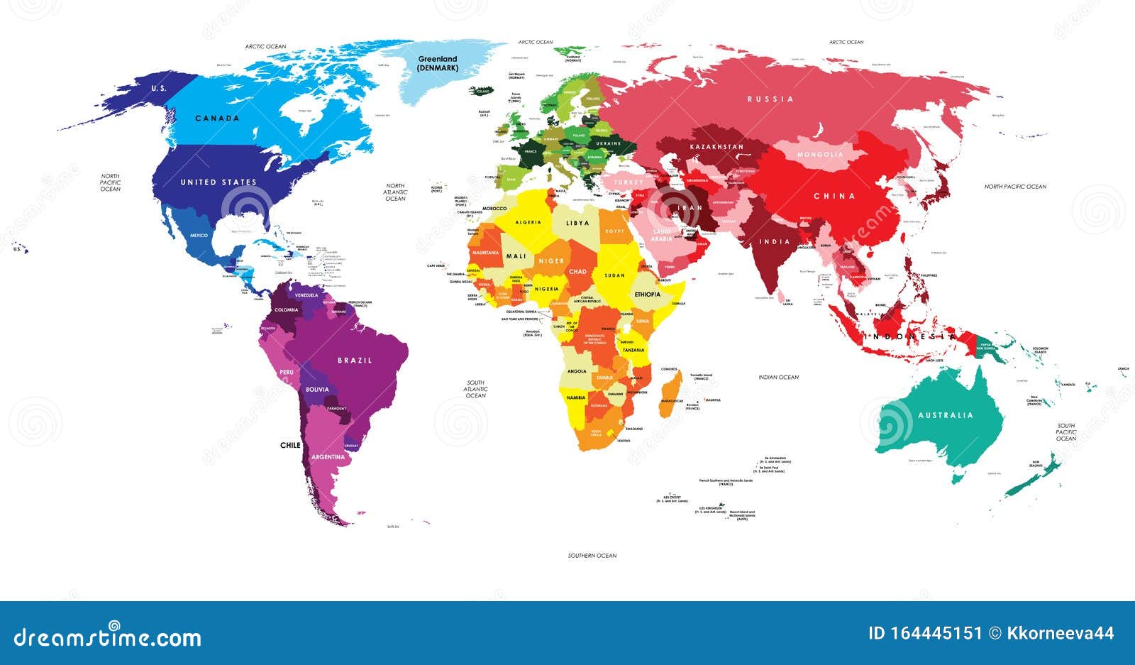 Mappa Politica Del Mondo Con Diversi Continenti Colorati Su Uno Sfondo  Bianco Isolato Illustrazione Vettoriale - Illustrazione di regno, paesi:  164445151