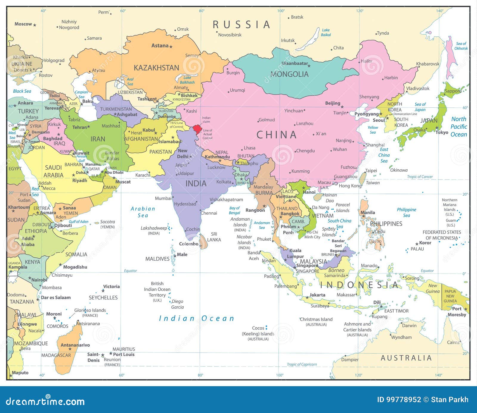 Mappa Politica Dell Asia Meridionale Isolata Su Bianco Illustrazione Vettoriale Illustrazione Di Malaysia China