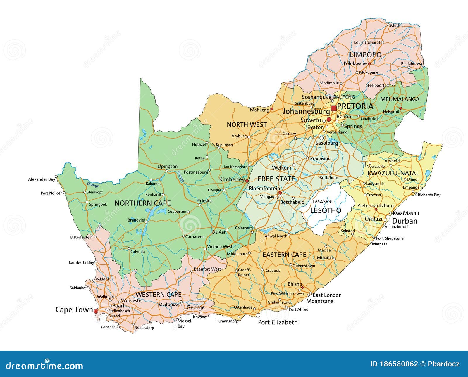 Mappa Politica Sudafricana Altamente Dettagliata E Modificabile Con