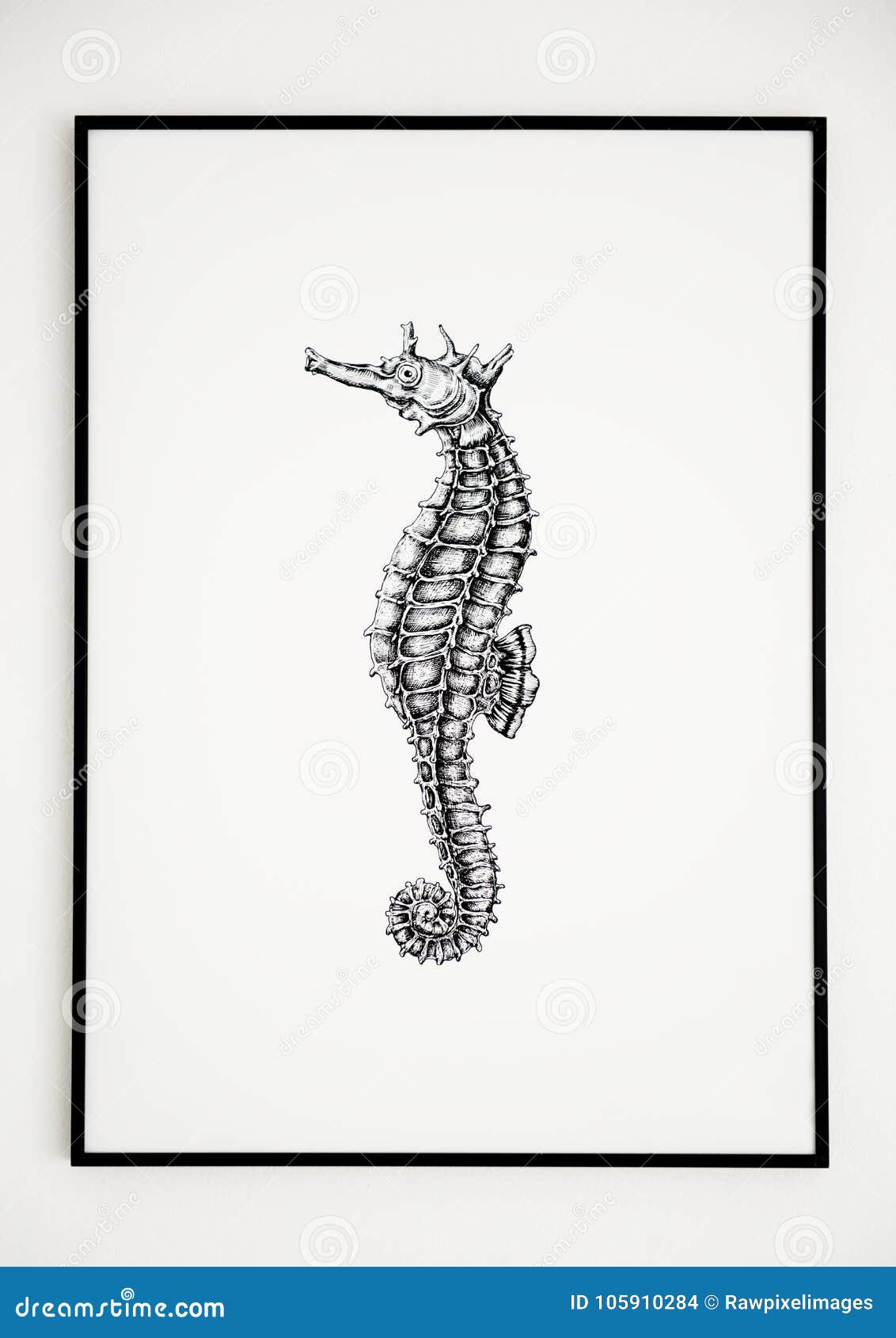 Maquette de cadre de tableau avec un dessin d hippocampe