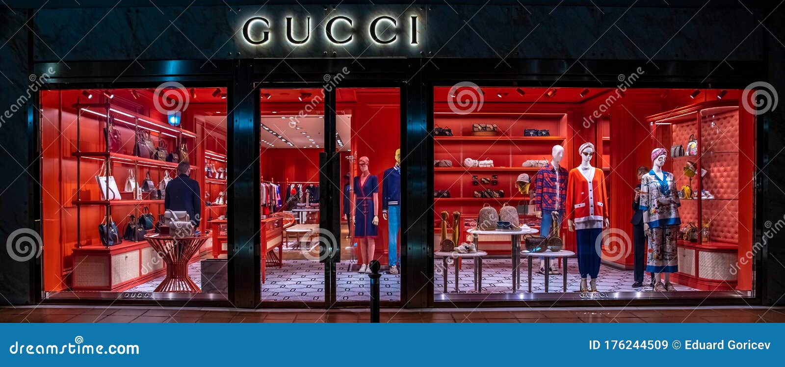 Marbella - January 13, 2020: Shop Window of Gucci Shop on Night Street Editorial Stock Image - of glamor, city: 176244509