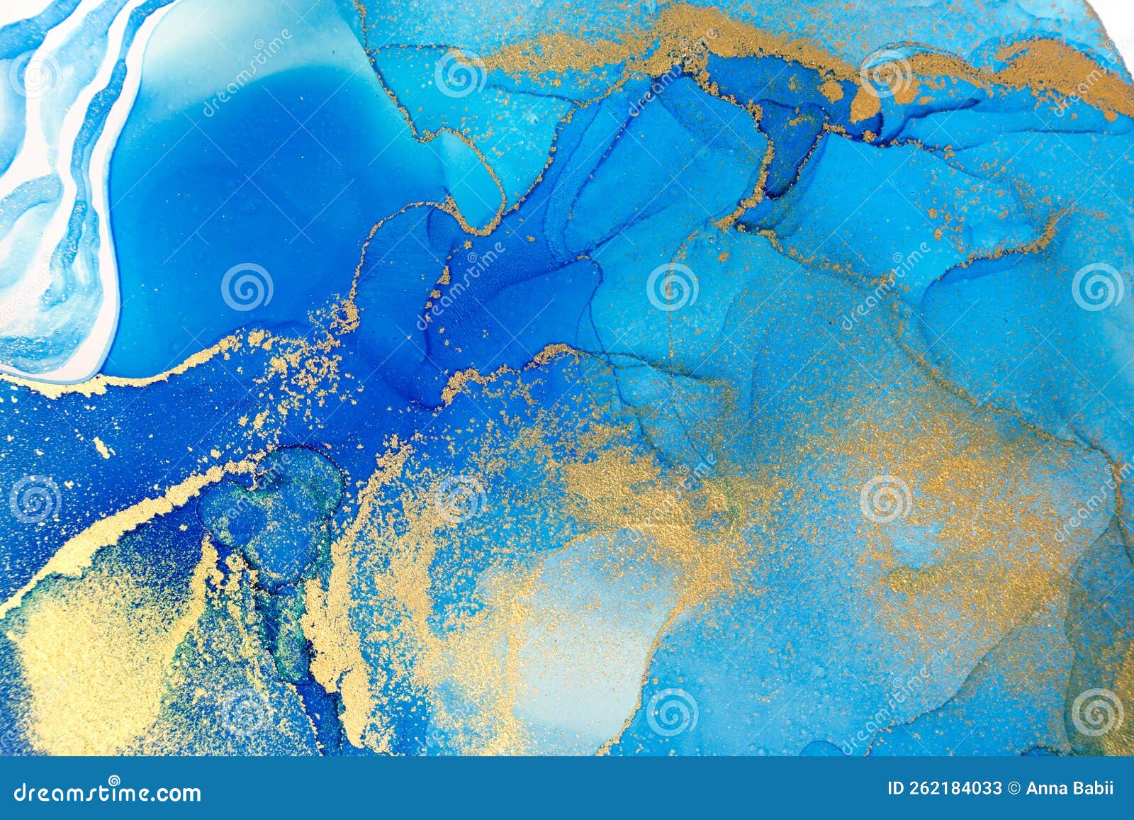 Marble Gradient Light Blue and Gold Veins Artwork Background. Stock