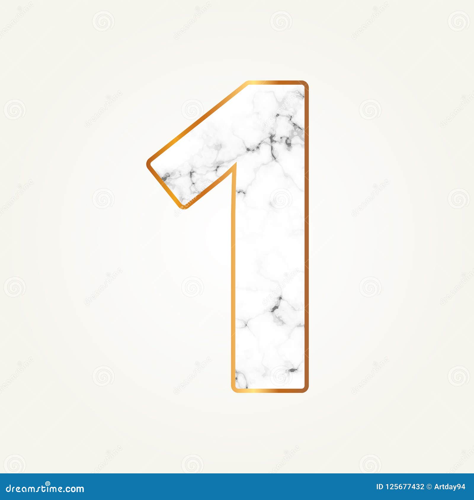 Marble Number One with Gold Frame. Lettering Number 1 Stock Vector