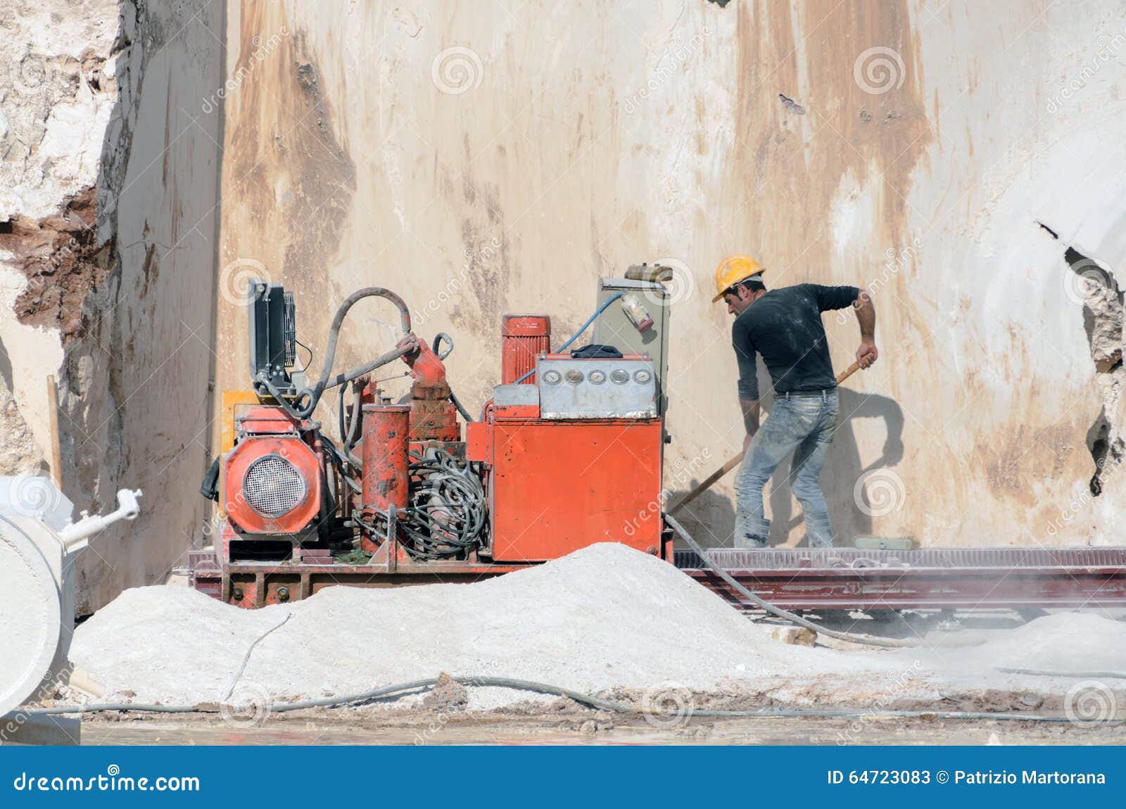 marble quarry industrial cut blocks workers machines work 64723083