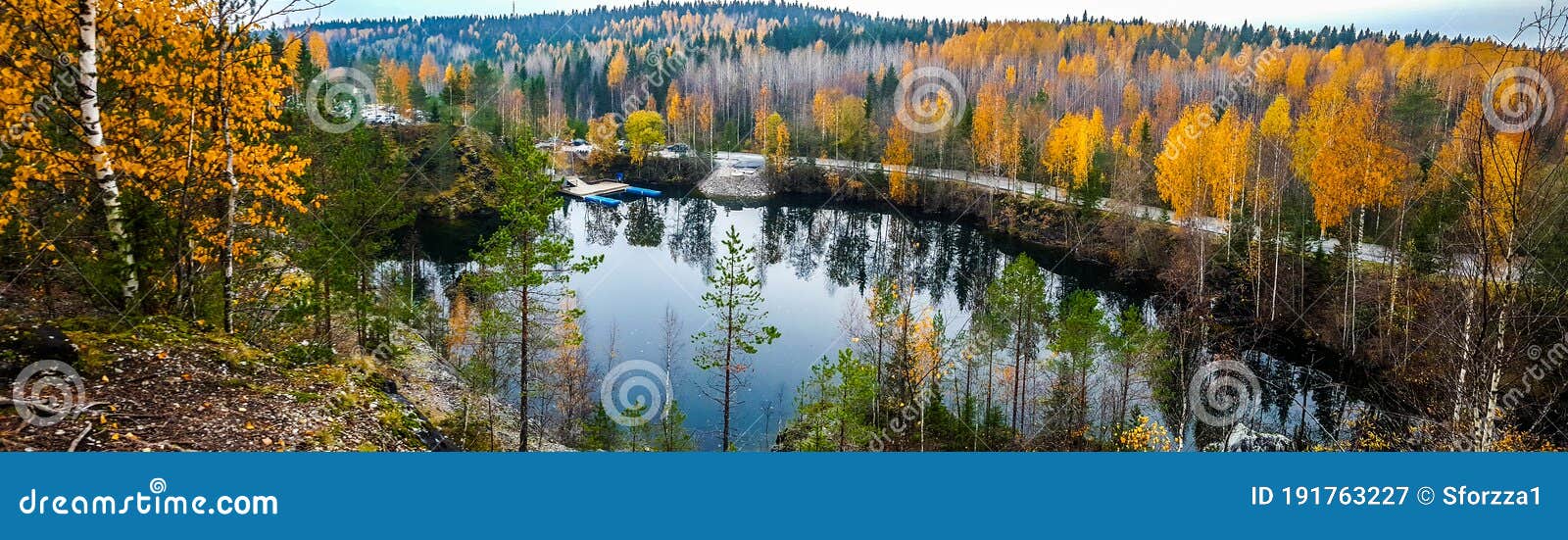 Marble Quarry in Mountain Park `Ruskeala` in Autumn. Republic of ...