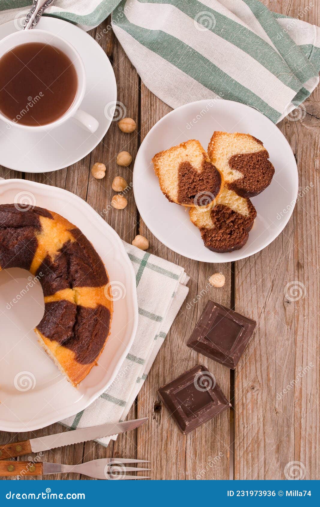 Marble Ring Cake with Hazelnuts. Stock Photo Image of flan, dark