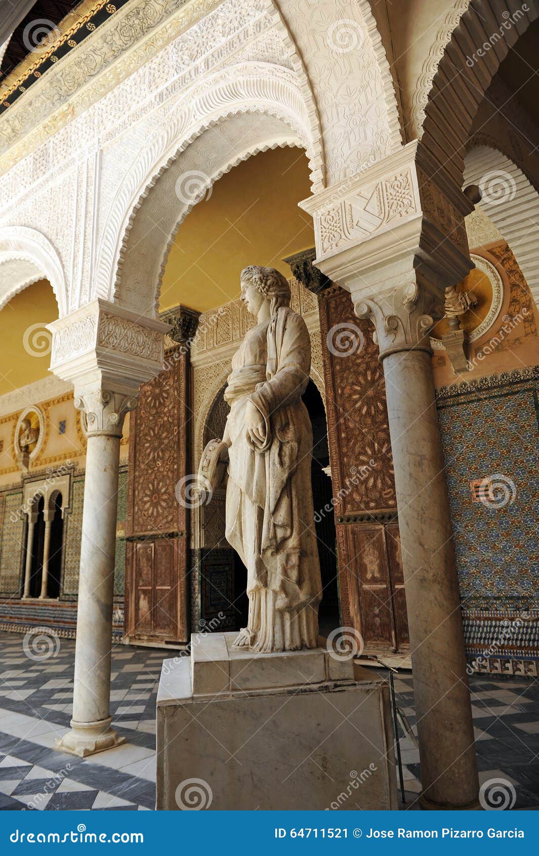 marble sculpture of copa syrisca, palace house of pilate, sevilla, spain