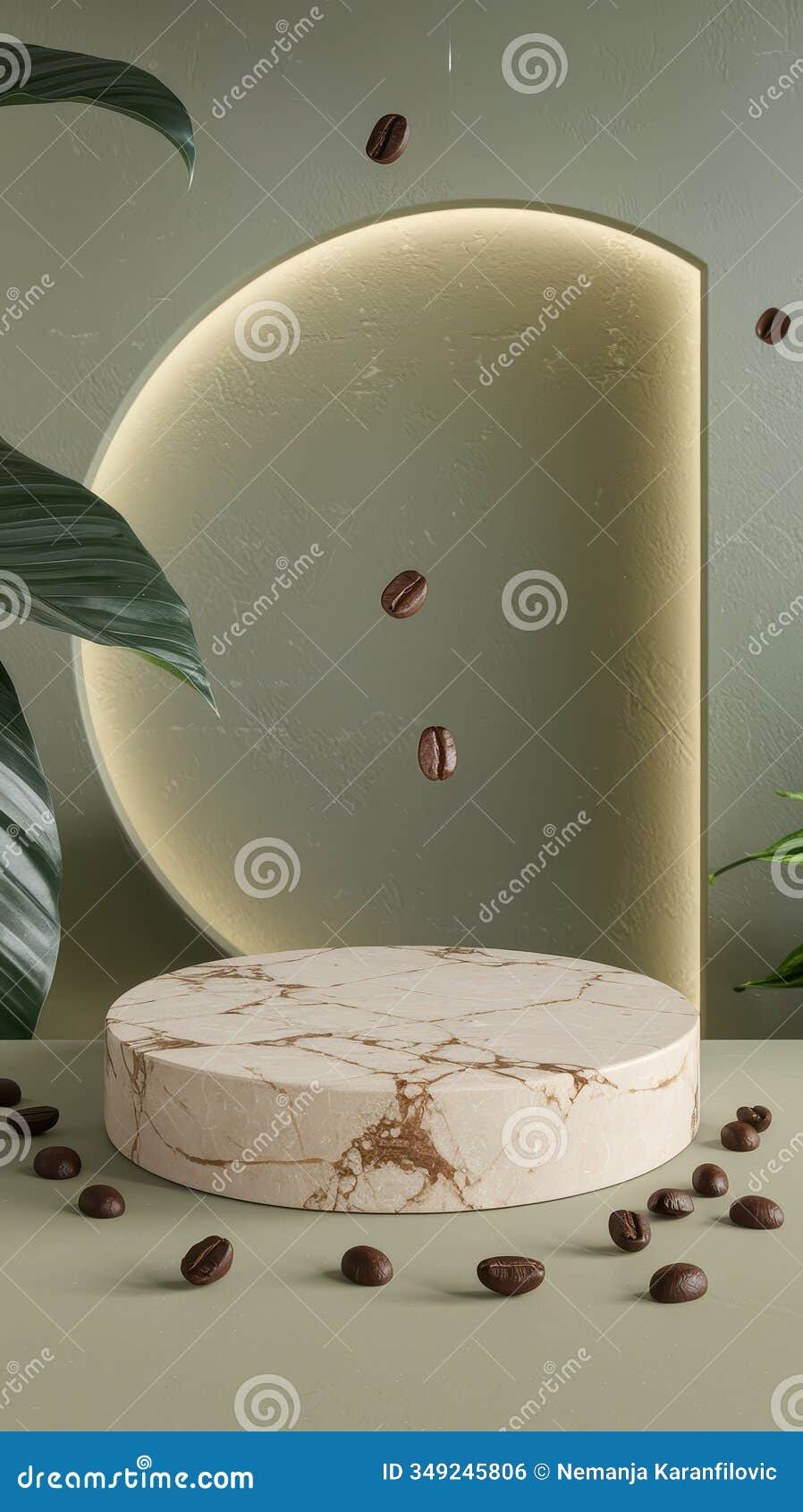 marble-topped table with coffee beans and minimalistic  s