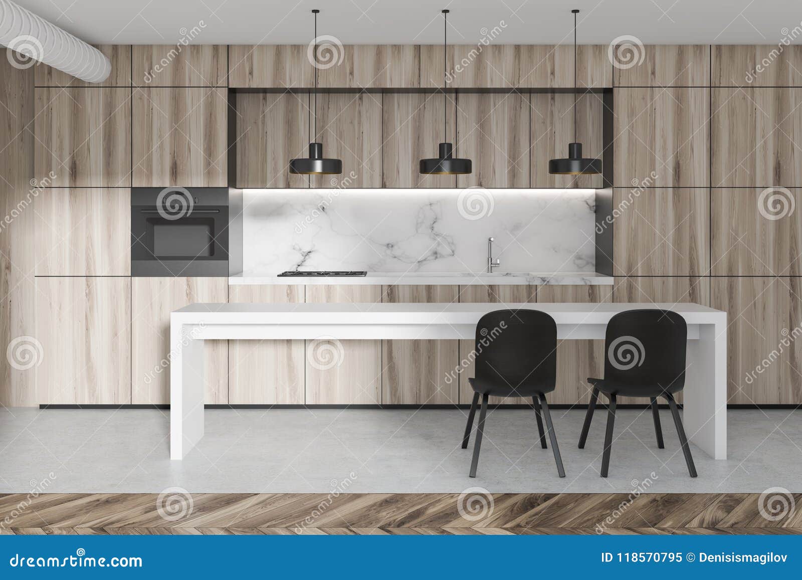 Marble And Wooden Kitchen