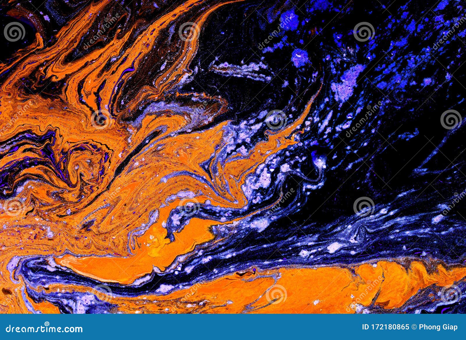 Marbled Blue, Green and Gold Abstract Background. Liquid Marble Pattern
