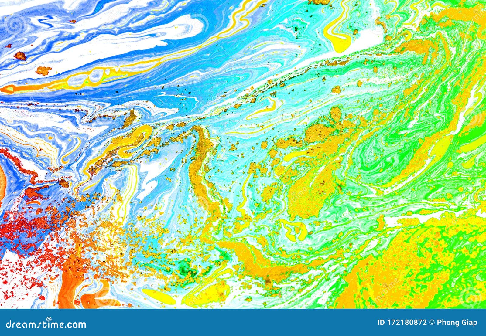 Marbled Blue, Green and Gold Abstract Background. Liquid Marble Pattern