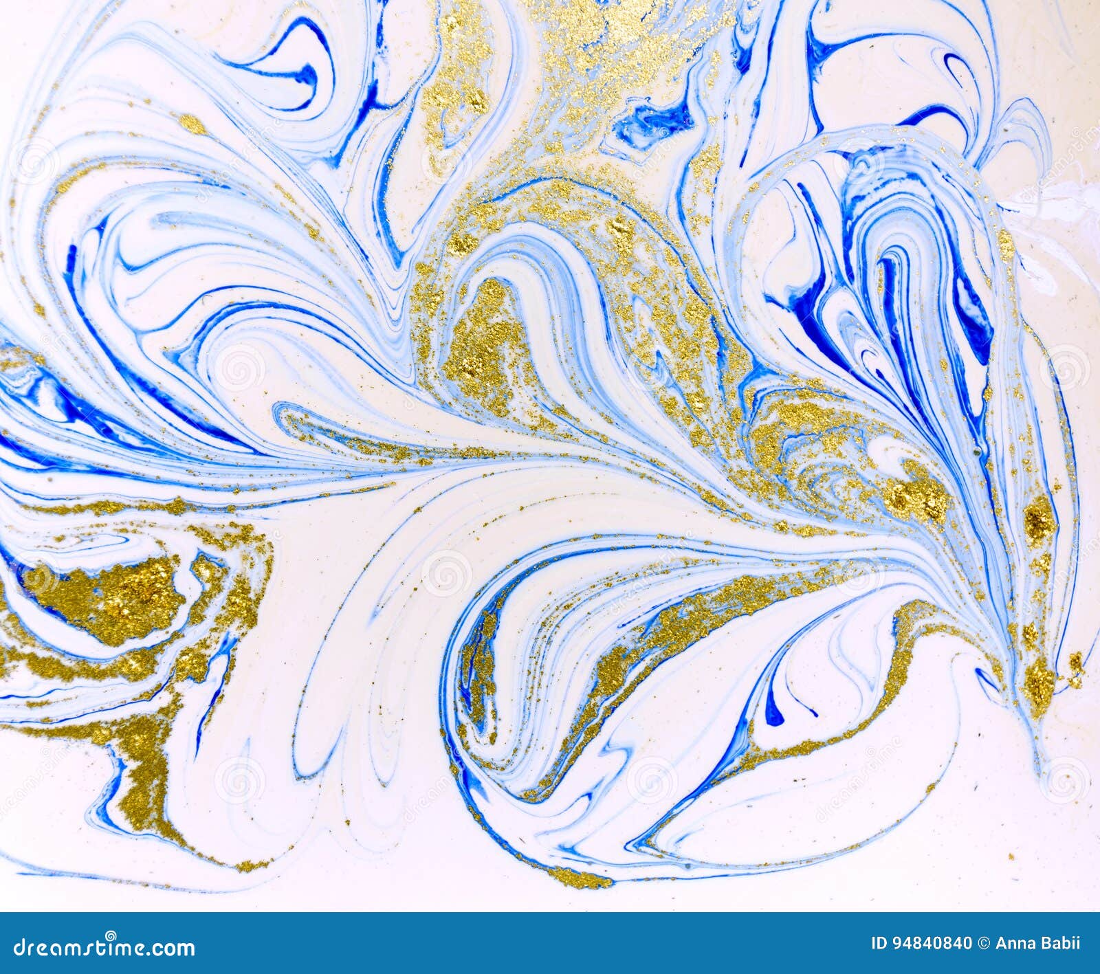 Marbled Blue, White and Gold Abstract Background. Liquid Marble Pattern
