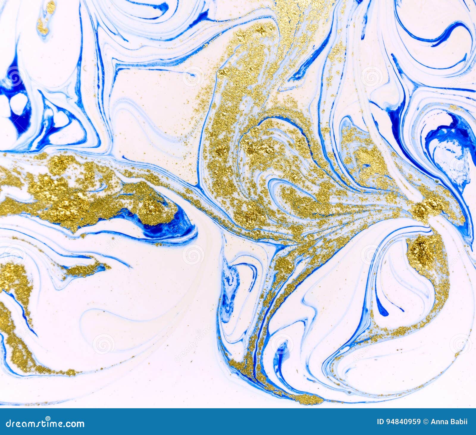Marbled Blue, White and Gold Abstract Background. Liquid Marble Pattern