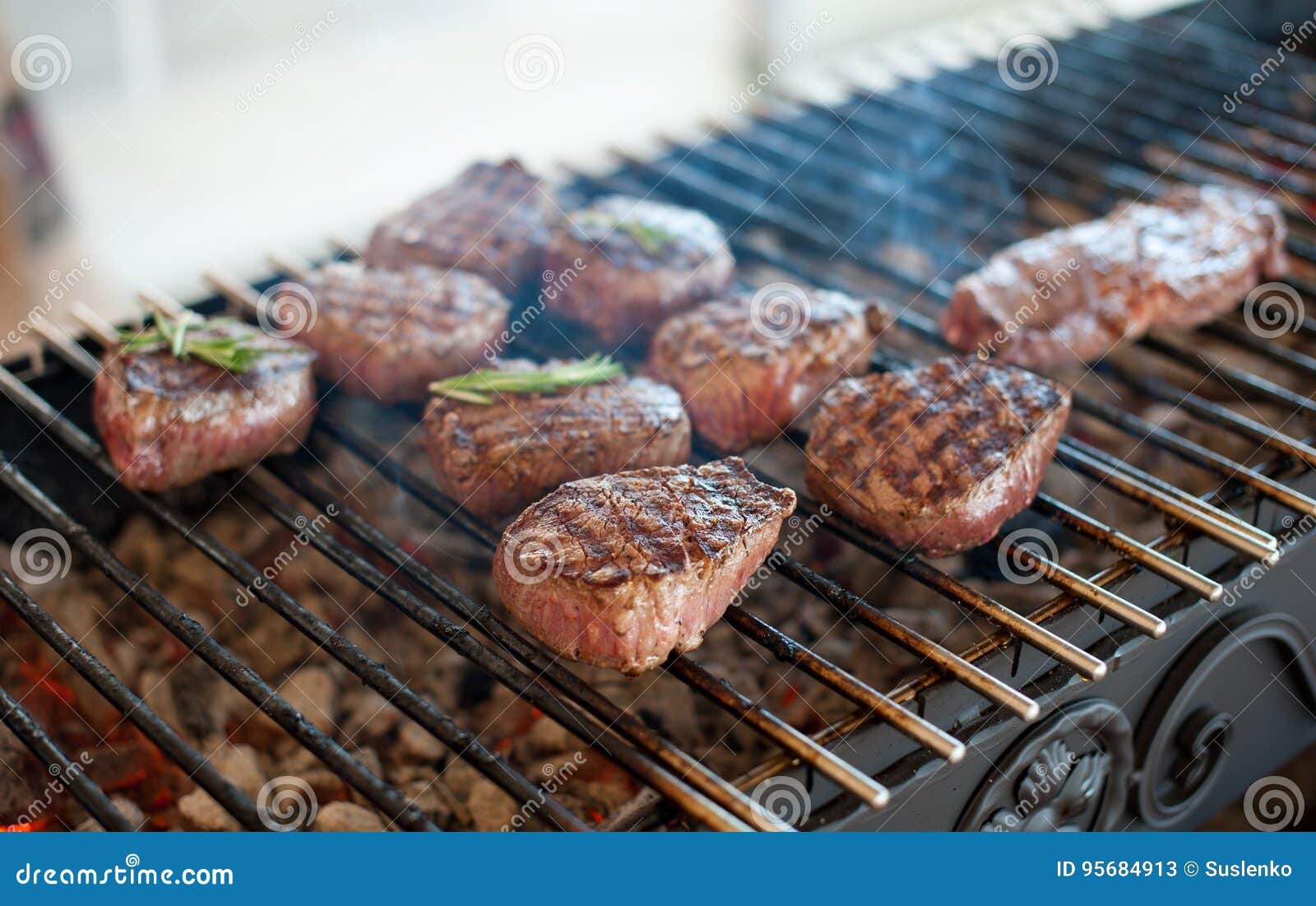Marbled Veal Steaks are Toasted on the Grill Stock Image Image of