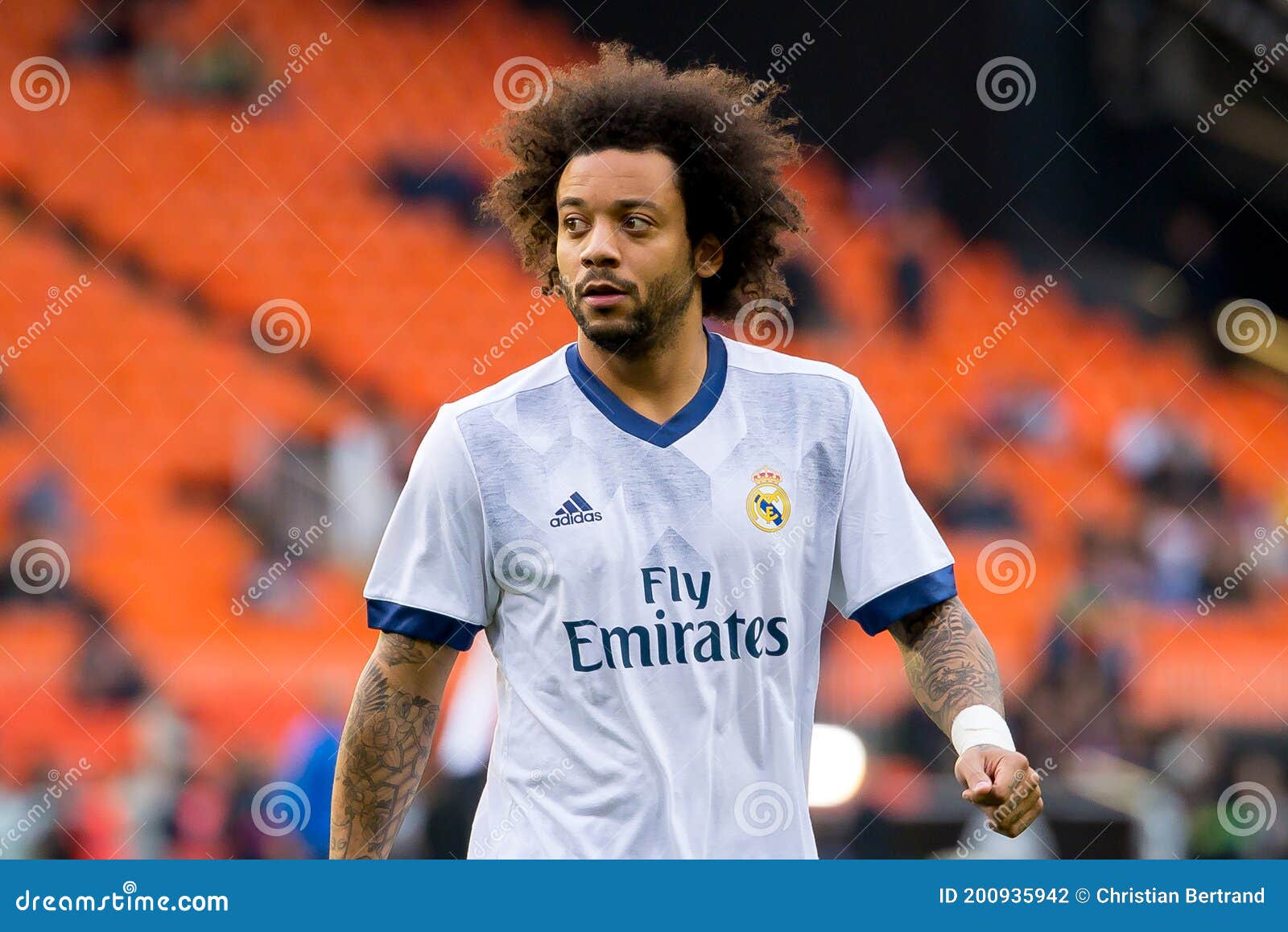 Marcelo Plays at the La Liga Match between Valencia CF and Real Madrid at Mestalla Editorial Photography
