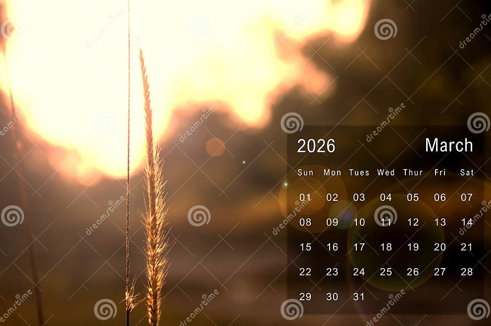March 2026 Calendar with Nature View of Brown Leaf with Vintage Color