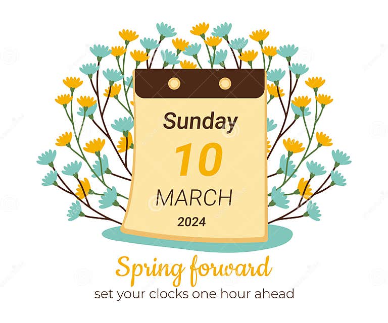 March 2025 Calendar for Spring Forward Poster. Graphic Vector Schedule