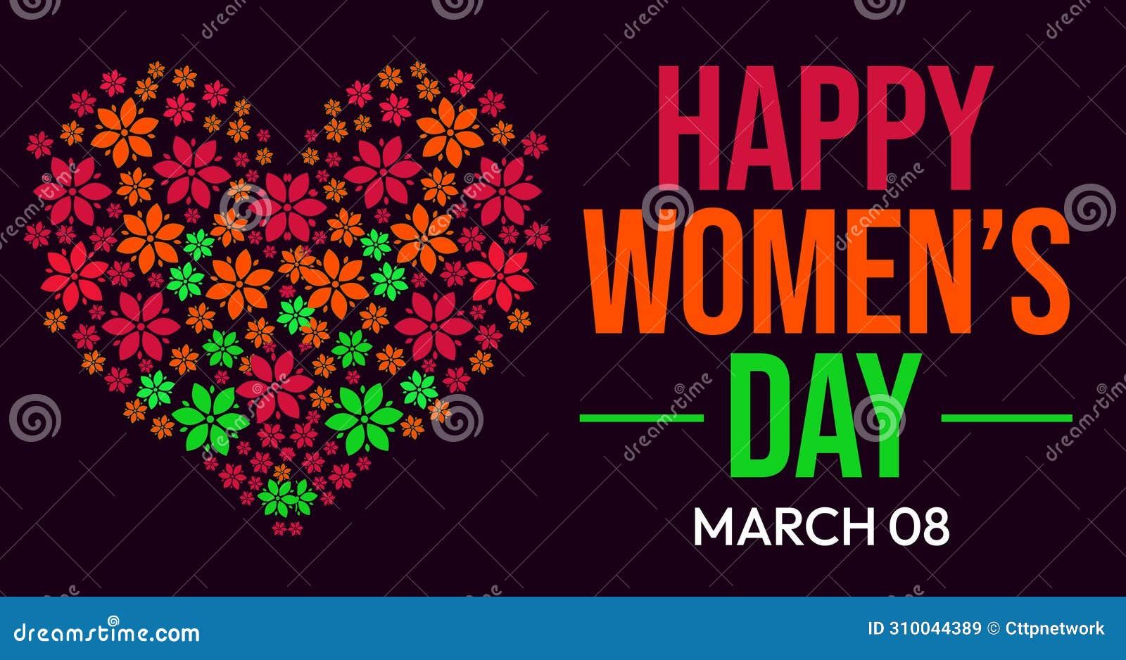 march 08 is celebrated as women's day in the world, colorful flowers making heart  background.