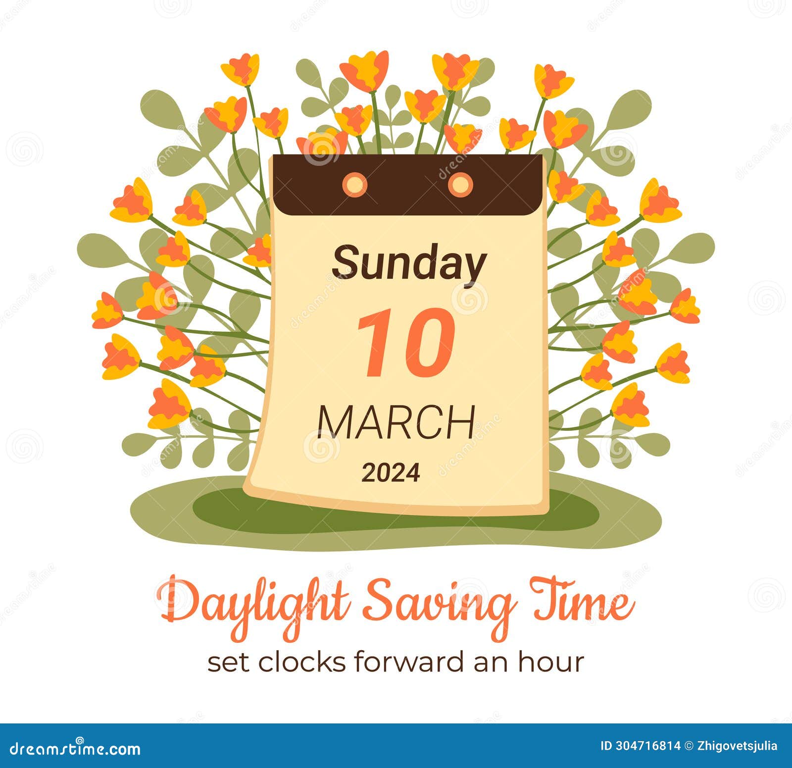 March 2024 Daylight Saving Time Begins Concept. Spring Forward, Set