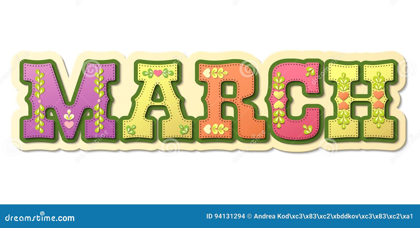 march, illustrated name of calendar month, 
