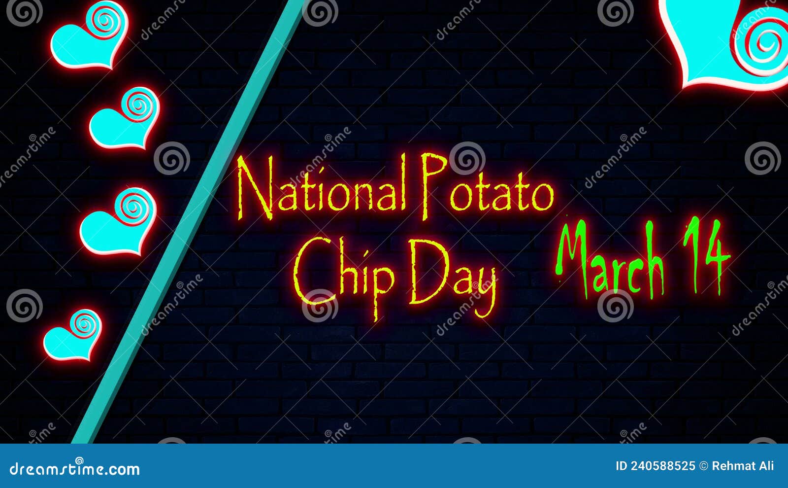 14 March, National Potato Chip Day, Neon Text Effect on Bricks ...